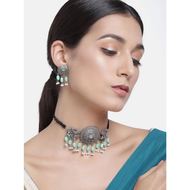 Mayawye Women's Rose Gold Plated Alloy Necklace & Earings Set (Light Green)