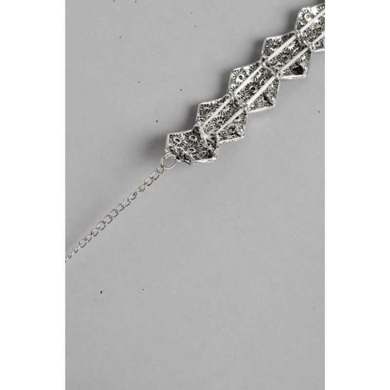 Mayawye Women's Rose Gold Plated Alloy Choker (Silver & Black)