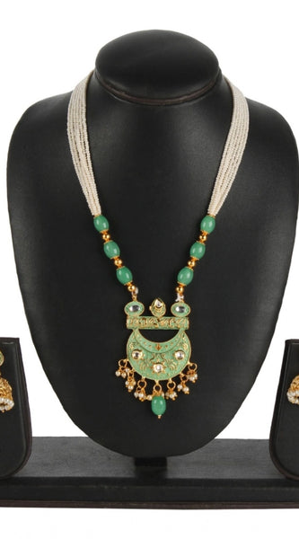 Mayawye Women's Rose Gold Plated Alloy Necklace & Earings Set (Green)