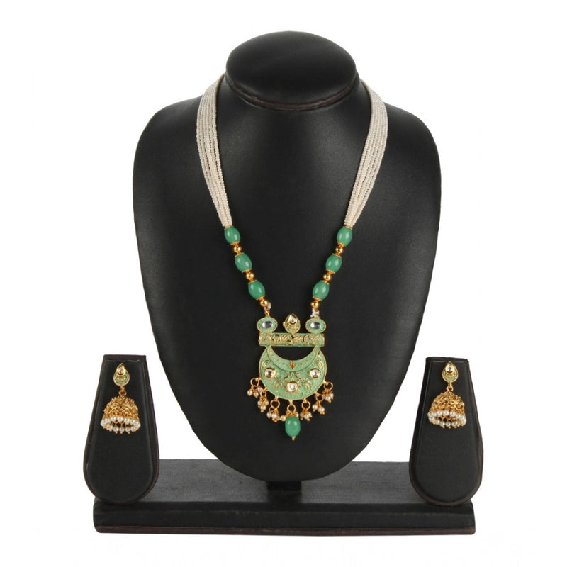 Mayawye Women's Rose Gold Plated Alloy Necklace & Earings Set (Green)