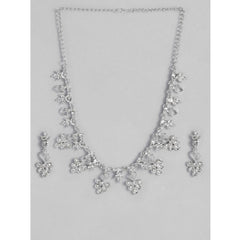Mayawye Women's Rose Gold Plated Brass Necklace & Earings Set (Silver)