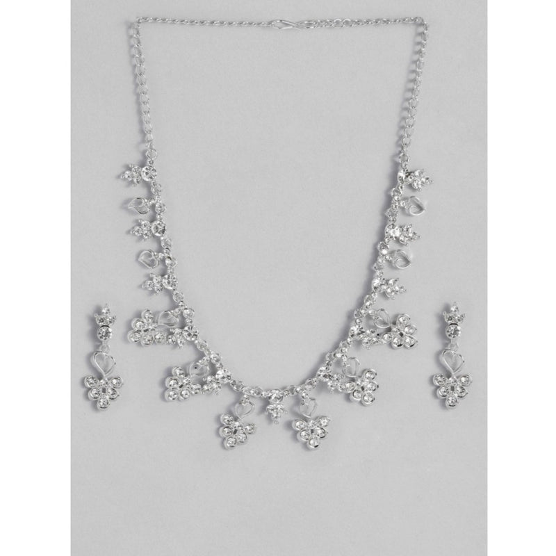 Mayawye Women's Rose Gold Plated Brass Necklace & Earings Set (Silver)