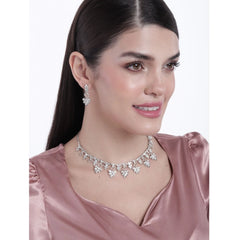 Mayawye Women's Rose Gold Plated Brass Necklace & Earings Set (Silver)