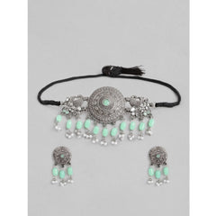 Mayawye Women's Rose Gold Plated Alloy Necklace & Earings Set (Light Green)