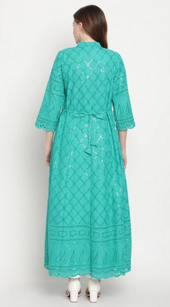 Mayawye Women's Casual 3/4th Sleeve Embroidered Cotton Kurti (Blue)