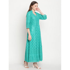 Mayawye Women's Casual 3/4th Sleeve Embroidered Cotton Kurti (Blue)