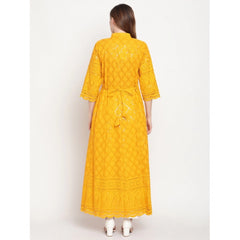 Mayawye Women's Casual 3/4th Sleeve Embroidered Cotton Kurti (Mustard)