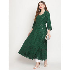 Mayawye Women's Casual 3/4th Sleeve Embroidered Cotton Kurti (Dark Green)