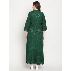Mayawye Women's Casual 3/4th Sleeve Embroidered Cotton Kurti (Dark Green)