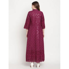 Mayawye Women's Casual 3/4th Sleeve Embroidered Cotton Kurti (Purple)