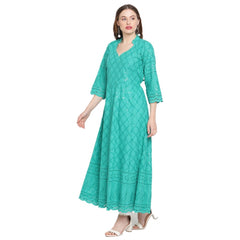 Mayawye Women's Casual 3/4th Sleeve Embroidered Cotton Kurti (Blue)