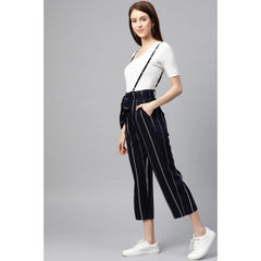 Mayawye Women's Casual Short Sleeve Striped Rayon Dungaree (Blue)