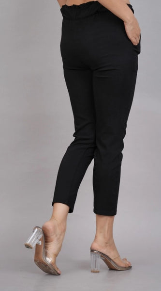 Mayawye Women's Casual Solid Lycra Trouser Pant (Black)