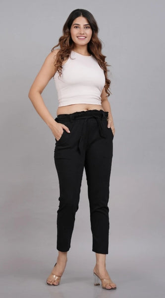 Mayawye Women's Casual Solid Lycra Trouser Pant (Black)