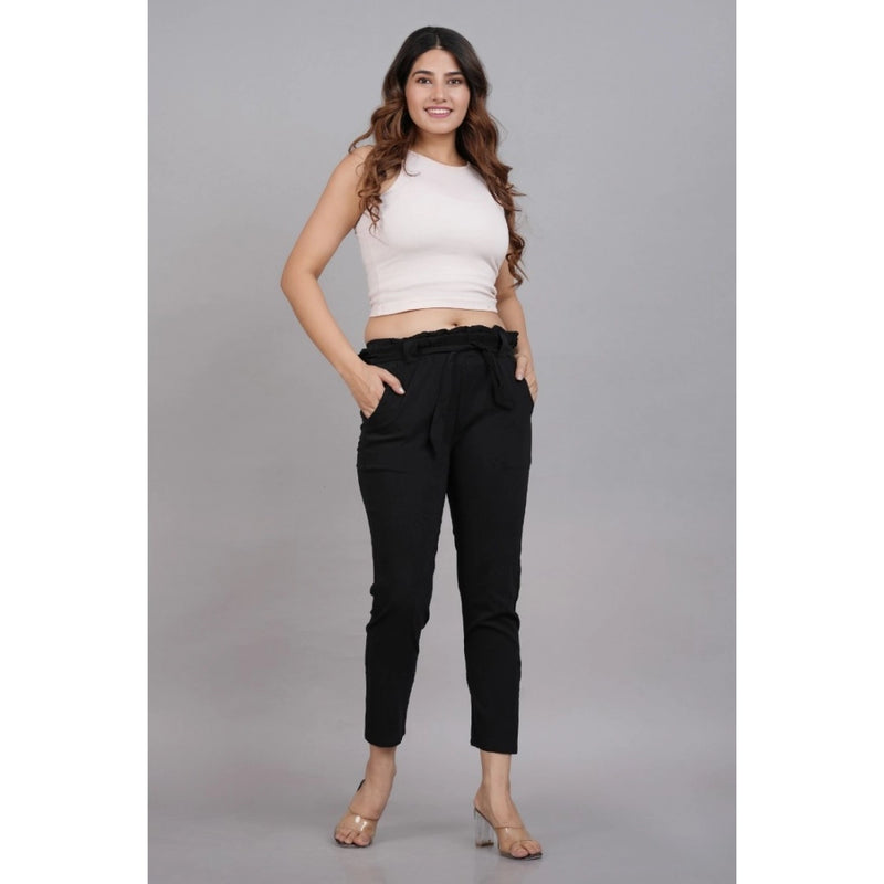 Mayawye Women's Casual Solid Lycra Trouser Pant (Black)
