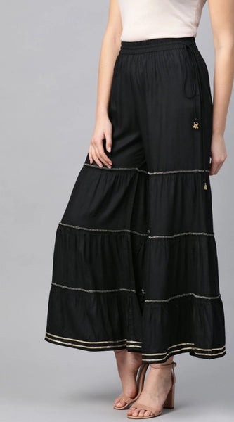 Mayawye Women's Casual Solid Rayon Sharara (Black)