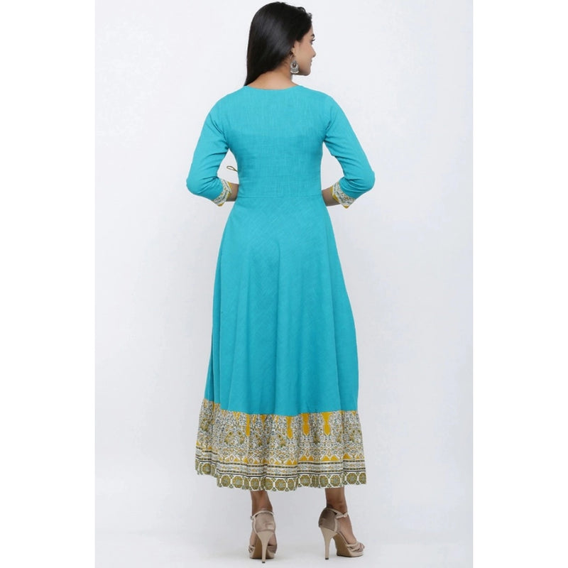 Mayawye Women's Casual 3/4 th Sleeve Embroidery Cotton Blend Kurti (Torque Green)
