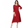 Mayawye Women's Casual 3/4 th Sleeve Solid Rayon Dobby Dress (Maroon)