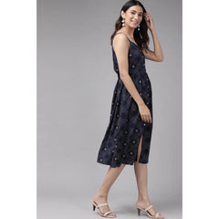 Mayawye Women's Casual Sleeveless Stripe Printed Rayon Dress (Blue)