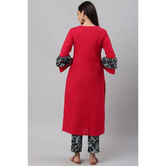 Mayawye Women's Casual Bell Sleeves Floral Printed Cotton Kurti Set (Rani Pink)
