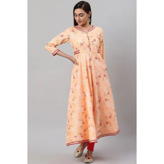 Mayawye Women's Casual 3/4 th Sleeve Floral Printed Rayon Kurti (Peach)