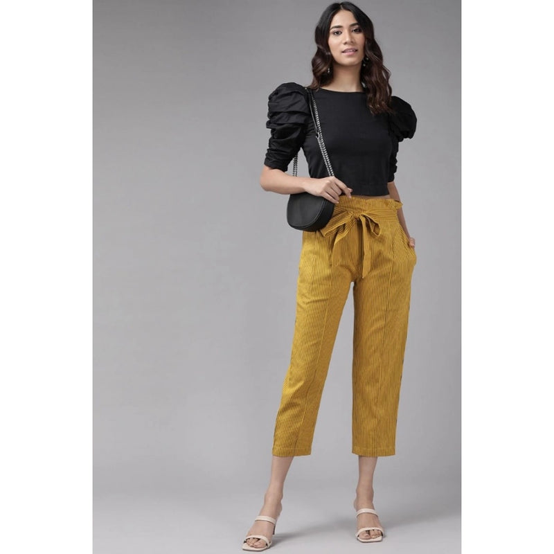 Mayawye Women's Casual Printed Cotton Flex Trouser Pant (Mustard)