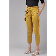 Mayawye Women's Casual Printed Cotton Flex Trouser Pant (Mustard)
