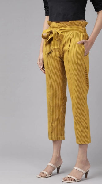 Mayawye Women's Casual Printed Cotton Flex Trouser Pant (Mustard)