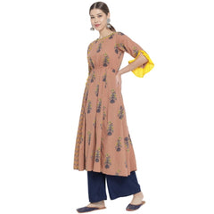Mayawye Women's Casual 3/4 th Sleeve Floral Printed Cotton Kurti (MultiColor)