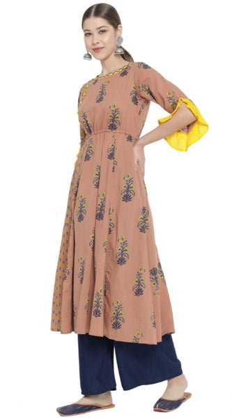 Mayawye Women's Casual 3/4 th Sleeve Floral Printed Cotton Kurti (MultiColor)