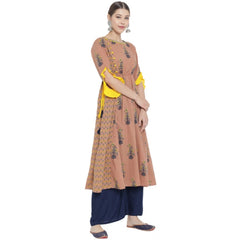 Mayawye Women's Casual 3/4 th Sleeve Floral Printed Cotton Kurti (MultiColor)