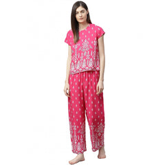 Mayawye Women's Casual Short Sleeve Printed Rayon Pajama Set (Pink)