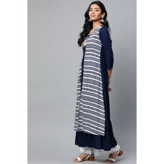 Mayawye Women's Casual 3/4 th Sleeve Geometric Rayon Kurti (Navy Blue)
