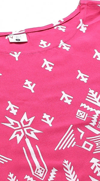 Mayawye Women's Casual Short Sleeve Printed Rayon Pajama Set (Pink)