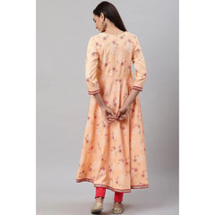Mayawye Women's Casual 3/4 th Sleeve Floral Printed Rayon Kurti (Peach)