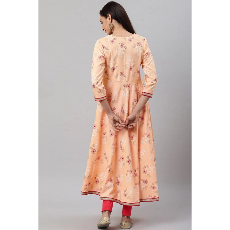 Mayawye Women's Casual 3/4 th Sleeve Floral Printed Rayon Kurti (Peach)