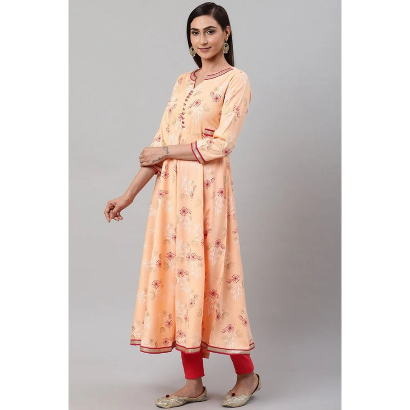 Mayawye Women's Casual 3/4 th Sleeve Floral Printed Rayon Kurti (Peach)