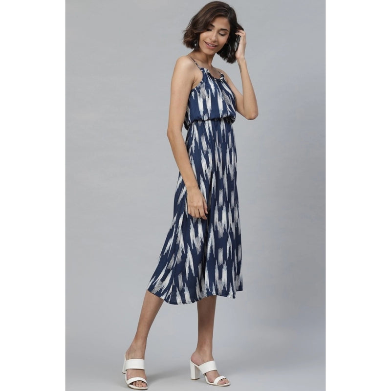 Mayawye Women's Casual Sleeveless Ikat Print Rayon Dress (Blue)