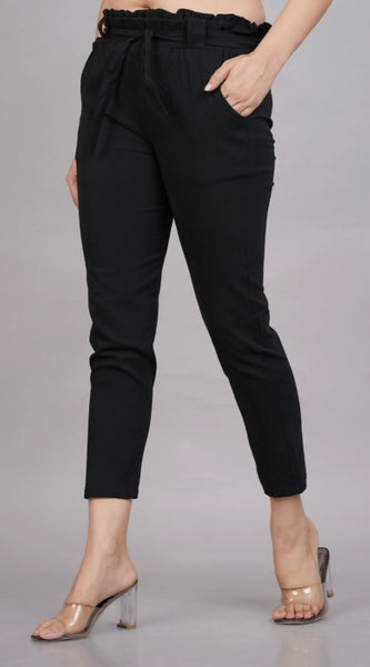 Mayawye Women's Casual Solid Lycra Trouser Pant (Black)