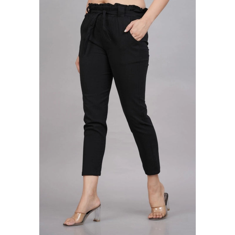 Mayawye Women's Casual Solid Lycra Trouser Pant (Black)