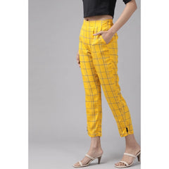 Mayawye Women's Casual Checked Rayon Trouser Pant (Yellow)