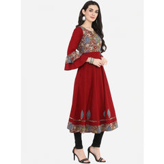 Mayawye Women's Casual Bell Sleeves Printed Cotton Kurti (Maroon)