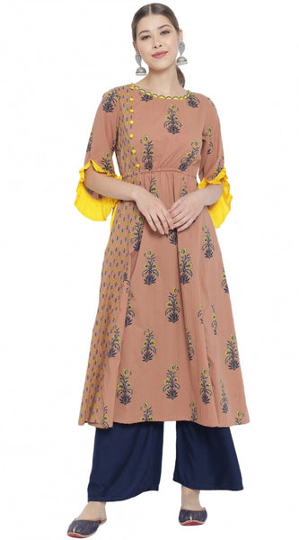 Mayawye Women's Casual 3/4 th Sleeve Floral Printed Cotton Kurti (MultiColor)
