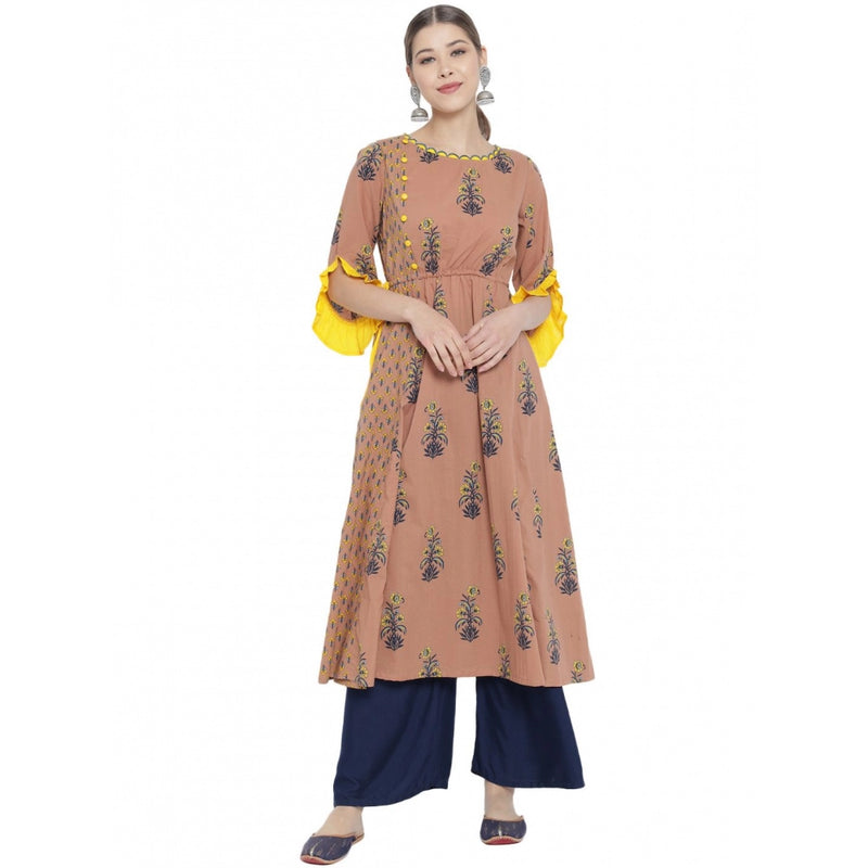 Mayawye Women's Casual 3/4 th Sleeve Floral Printed Cotton Kurti (MultiColor)