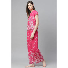 Mayawye Women's Casual Short Sleeve Printed Rayon Pajama Set (Pink)
