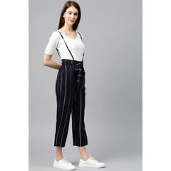 Mayawye Women's Casual Short Sleeve Striped Rayon Dungaree (Blue)