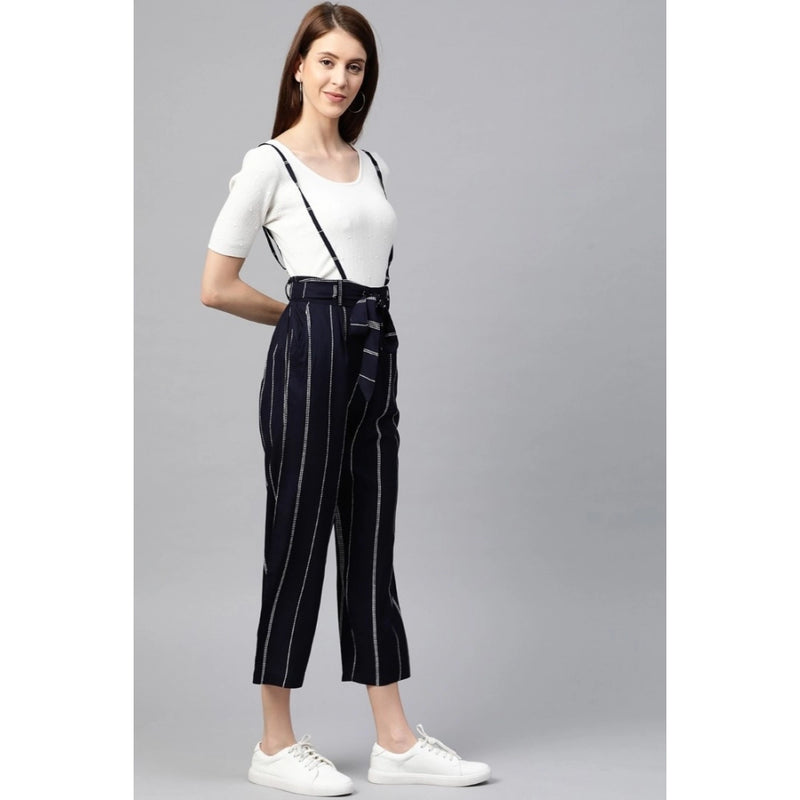 Mayawye Women's Casual Short Sleeve Striped Rayon Dungaree (Blue)
