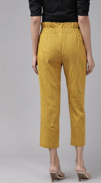 Mayawye Women's Casual Printed Cotton Flex Trouser Pant (Mustard)
