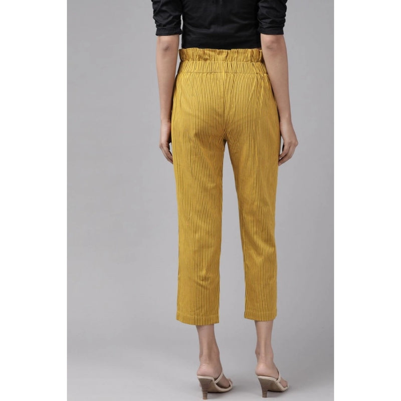 Mayawye Women's Casual Printed Cotton Flex Trouser Pant (Mustard)