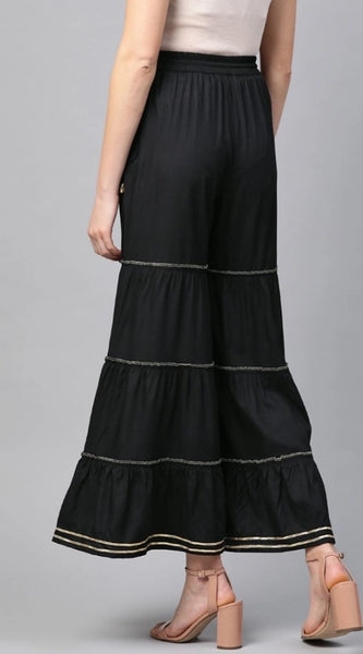 Mayawye Women's Casual Solid Rayon Sharara (Black)